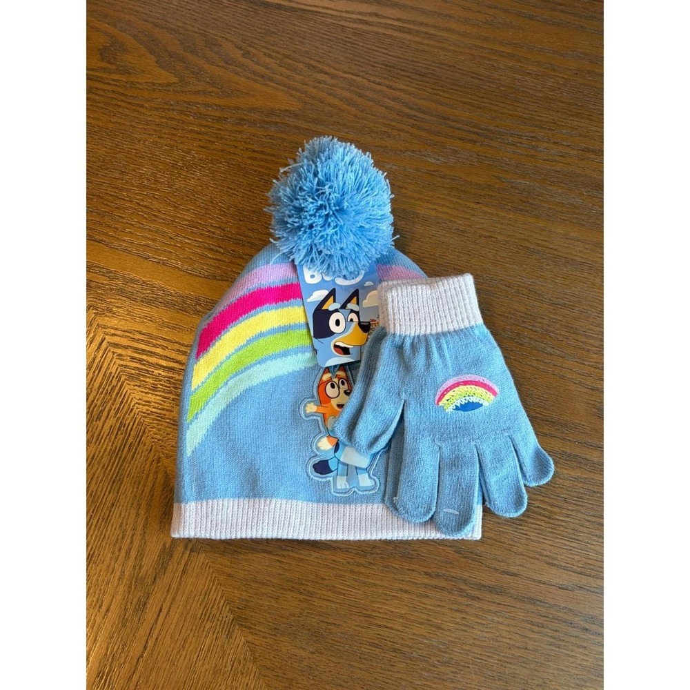 Bluey Bingo Kids Rainbow Beanie and Gloves Set Light Blue OSFM 587-G25-8597
